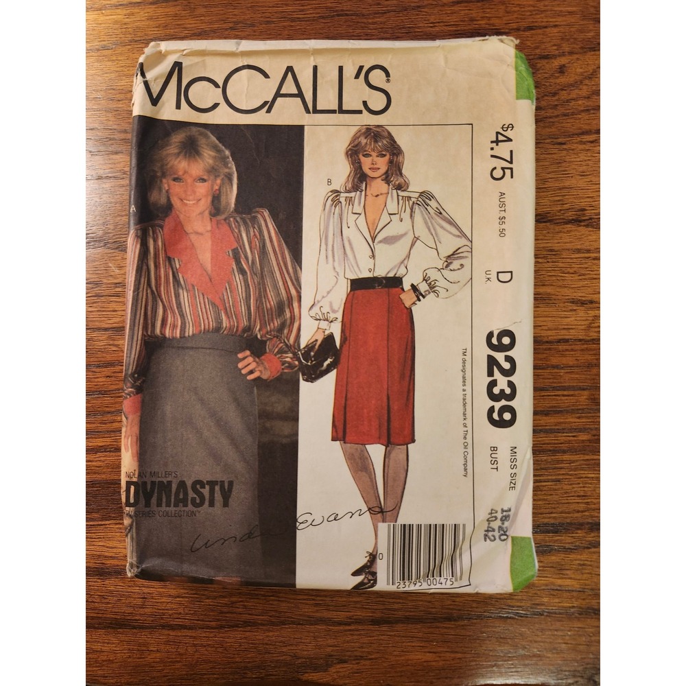Vintage 1984 McCalls 9239 Dynasty Nolan Miller Blouse Skirt Pattern Size 18-20